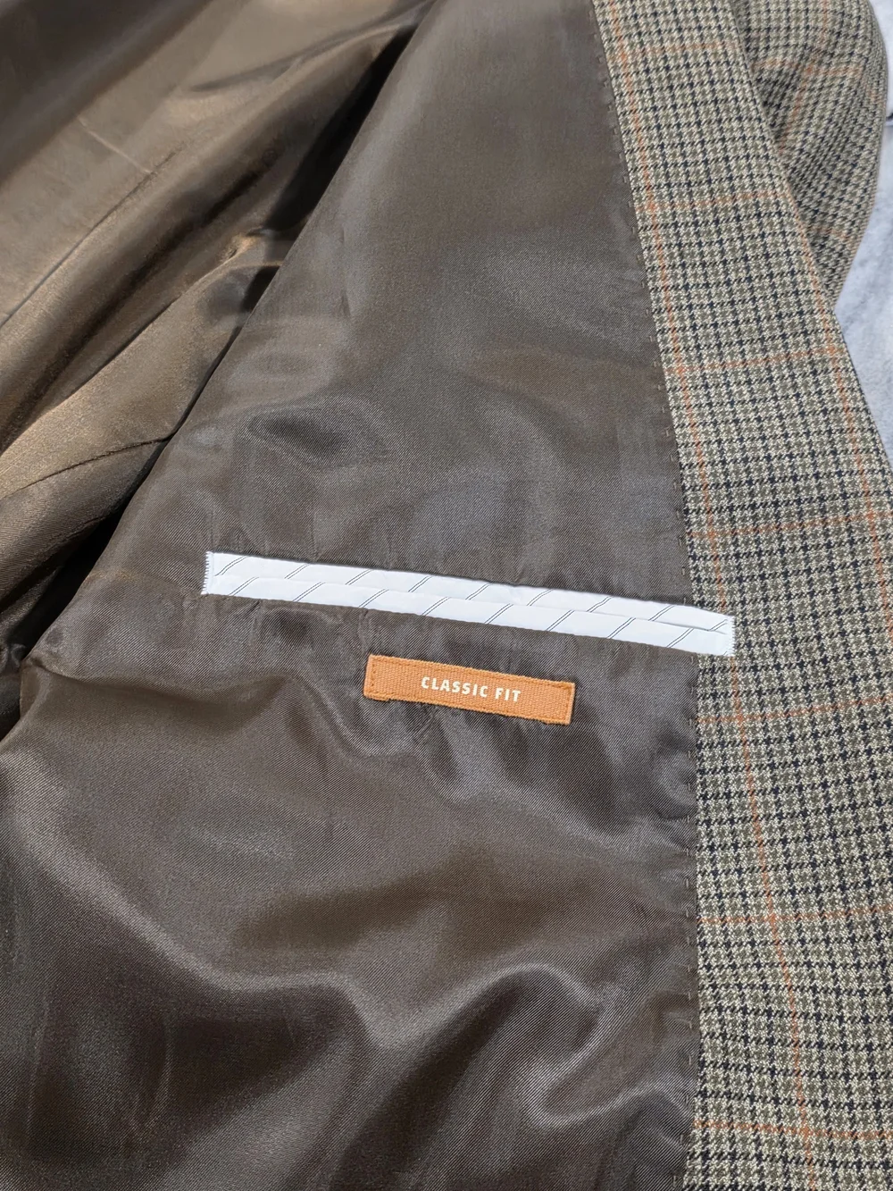 48R Men's Haggar Classic Fit Blazer Brown Houndstooth Orange Accent Sport Coat